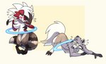 anthro_to_feral binturongly blush duo male transformation transformation_ring nintendo pokemon jono okietheraccoon generation_7_pokemon lycanroc mammal midday_lycanroc midnight_lycanroc pokemon_(species) procyonid raccoon