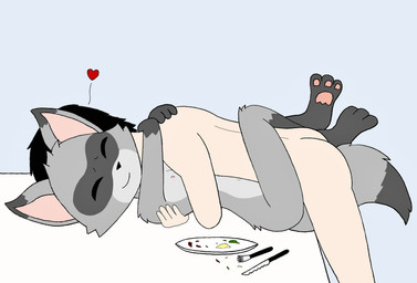 anthro anthro_penetrated arms_around_neck breasts butt cutlery duo female female_penetrated food fork furniture happy happy_sex heart_symbol hug hugging_another human_on_anthro human_penetrating human_penetrating_anthro interspecies kitchen_utensils knife lying male male/female male_penetrating male_penetrating_female nipples on_back penetration penile penile_penetration penis_in_vagina plate sex table tools vaginal vaginal_penetration roguecolonel303 human mammal procyonid raccoon hi_res