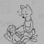 ambiguous_gender anthro baby bear_trap clothed clothing facial_markings female group gun handgun head_markings holding_gun holding_object holding_ranged_weapon holding_weapon lying male markings on_back ranged_weapon sitting sleeping trap_(contrivance) weapon young replytoanons disney zootopia jack_savage skye_(zootopia) arctic_fox canid canine fox lagomorph leporid mammal rabbit true_fox 1:1 2016 black_and_white monochrome parent_(lore)