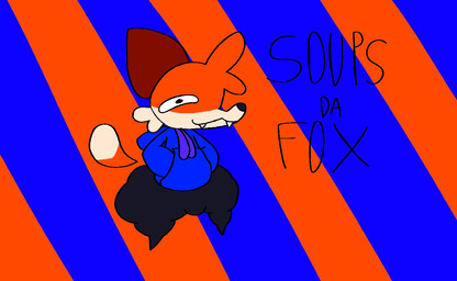 anthro big_butt blue_clothing blue_hoodie blue_topwear butt clothing fur hoodie male orange_body orange_fur pattern_background pointy_feet sharp_teeth simple_background snout solo striped_background teeth thick_thighs topwear vachdraws soups_(superiorfox) canid canine fox mammal flat_colors