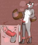 ankle_cuffs anthro balls bdsm begging blush bodily_fluids bound cuff_(restraint) cum cutaway edging genital_fluids genitals hands_behind_back hands_tied looking_pleasured machine male milking_machine mind_break onomatopoeia orgasm_control orgasm_denial penile penis penis_milking penis_milking_machine restraints solo sound_effects text leapsandtumbles mammal procyonid raccoon hi_res picture_in_picture story story_in_description