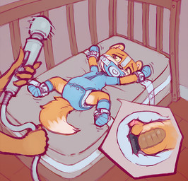 anal anal_penetration anthro baby_bodysuit bad_parenting balls bondage_gear bondage_gloves bound circumcised clothing crib cross_section diaper dildo dildo_plug duo gag gagged genitals handwear hitachi_magic_wand internal large_penetration looking_at_viewer male object_in_mouth onesie pacifier pacifier_gag pacifier_in_mouth penetration penis sex_toy sex_toy_insertion shaking snapsuit solo_focus spread_legs spreading struggling toddler vibrator wand_vibrator white_diaper yellow_eyes young young_anthro young_male skidoo hitachi canid canine mammal digital_media_(artwork)