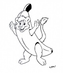 3_toes 4_fingers anthro banana banana_costume barefoot biped clothing costume feet fingers food food_costume fruit hair looking_aside male plant raised_tail short_hair simple_background smile solo standing tail tail_tuft toes toony tuft white_background bark!_(artist) felid lion mammal pantherine black_and_white character_badge_(artwork) line_art monochrome