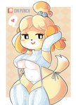 anthro areola areola_slip bikini blush breasts clothing eyelashes female hands_behind_head heart_symbol lingerie lingerie_panties solo string_bikini sweater swimwear topwear two-piece_swimsuit under_boob white_clothing white_lingerie onigiri_punch animal_crossing nintendo isabelle_(animal_crossing) canid canine canis domestic_dog mammal shih_tzu toy_dog hi_res