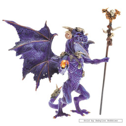 ambiguous_gender anthro bone claws fangs melee_weapon membrane_(anatomy) membranous_wings orb polearm purple_body real sculpture simple_background skull solo staff statue tail teeth text weapon white_background wings unknown_artist mythology dragon mythological_creature mythological_scalie scalie english_text grandfathered_content sculpture_(artwork) source_request traditional_media_(artwork)