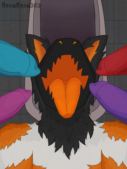 animal_genitalia animal_penis anthro bathroom canine_genitalia canine_penis gangbang genitals group group_sex machine male male/male open_mouth penis public_restroom sex solo_focus tongue urinal meowmeow369 rampick canid canine fox hybrid mammal protogen hi_res