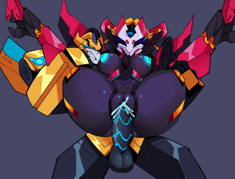 animal_mask bodily_fluids cum cum_inside duo female fox_mask genital_fluids genitals male male/female mask nelson_pose penis sex rottingsoup hasbro takara_tomy transformers bumblebee_(transformers) windblade cybertronian hi_res