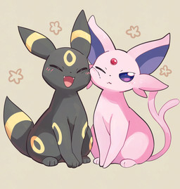 ambiguous/ambiguous ambiguous_gender blush cute_fangs digitigrade duo eyes_closed fangs feral forehead_gem forked_tail fur gem grey_body grey_fur nuzzling one_eye_closed open_mouth paws pink_body pink_fur purple_eyes quadruped sitting tail teeth tongue unusual_anatomy unusual_tail komanyachi nintendo pokemon eeveelution espeon generation_2_pokemon pokemon_(species) umbreon 2025 absurd_res digital_media_(artwork) hi_res
