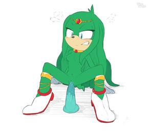 angry anthro blue_eyes bodily_fluids breasts clothing dildo dildo_in_vagina dildo_insertion female footwear fur gloves green_body green_fur handwear jewelry masturbation navel nipples penetration sex_toy sex_toy_in_vagina sex_toy_insertion shoes solo spread_legs spreading teeth vaginal vaginal_penetration bingbingo sega sonic_the_hedgehog_(series) fan_character echidna mammal monotreme hi_res signature