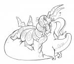 belly big_belly duo female female/female inflation kiss_on_lips kissing overweight puffkiss tail lowkey nintendo pokemon arthropod generation_5_pokemon generation_6_pokemon goodra myriapod pokemon_(species) scolipede monochrome