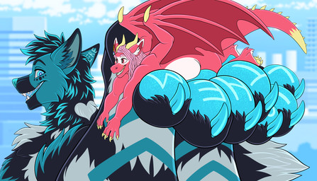 anthro duo extreme_size_difference feet foot_fetish foot_focus foot_play macro macro_anthro macro_male male male/male pawpads paws size_difference wings furrypur mythology canid canine canis domestic_dog dragon mammal mythological_creature mythological_scalie scalie hi_res