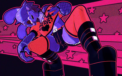anthro belt big_breasts black_bottomwear black_clothing black_eyeshadow black_hotpants black_nails black_shorts boots bottomwear breasts buckteeth clothing colored_nails crop_top crossgender crouching eyeshadow female fingerless_gloves fishnet_clothing fishnet_gloves fishnet_handwear footwear gesture gloves hair hair_over_eye half-closed_eyes hand_gesture handwear hotpants legwear looking_at_viewer low-angle_view makeup mtf_crossgender nails narrowed_eyes open_mouth open_smile platform_boots platform_footwear red_clothing red_legwear red_shirt red_thigh_highs red_topwear shirt shoes short_hair shorts smile smiling_at_viewer solo spread_legs spreading teeth thigh_highs topwear under_boob v_sign cryptiacurves cryptiacurves_(modeler) fazclaire's_nightclub five_nights_at_freddy's scottgames bonfie_(cryptiacurves) bonnie_(fnaf) lagomorph leporid mammal rabbit 2025 3d_(artwork) absurd_res digital_media_(artwork) full-length_portrait hi_res portrait warm_colors