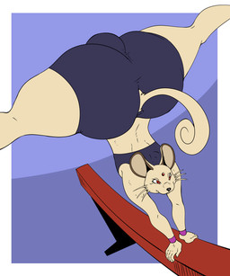anthro beam big_butt bottomwear bulge butt clothed clothing curled_tail femboy fur handstand huge_butt male mouth_closed red_eyes shirt shorts solo spread_legs spreading tail tank_top topwear whiskers wristband reagan700 nintendo pokemon felid feline generation_1_pokemon mammal persian_(pokemon) pokemon_(species) 2026 5:6 hi_res
