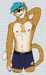 anthro armpit_hair biped black_claws black_eyebrows blue_clothing blue_eyes blue_underwear body_hair boxers_(clothing) brown_nipples checkered checkered_background claws clothed clothing eyebrows fur hair hand_behind_neck happy_trail jewelry long_tail male male_anthro markings multicolored_body navel necklace nipples one_eye_closed orange_body orange_fur orange_inner_ear partially_clothed partially_clothed_male pattern_background simple_background slim solo spots spotted_body spotted_markings spotted_tail standing tail tail_markings tan_body tan_fur turquoise_hair underwear whiskers white_background white_sclera unsafescapewolf banjo-kazooie banjo-kazooie:_nuts_&_bolts rareware trophy_thomas cheetah felid feline mammal 2024 digital_drawing_(artwork) digital_media_(artwork) hi_res portrait three-quarter_portrait