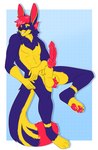 animal_genitalia anthro ball_tuft balls erection featureless_chest fur genitals green_eyes hair knot looking_at_viewer male pawpads pubes purple_body purple_fur red_hair red_pawpads sheath solo tail tuft yellow_body yellow_fur hyperiontrash slick_(slick_cabbit) domestic_cat felid feline felis hybrid lagomorph leporid mammal rabbit 2022 absurd_res hi_res