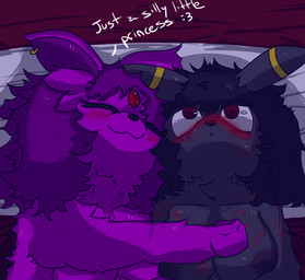 after_sex anthro bed bite bite_mark blood blush bodily_fluids breasts duo female female/female furniture piercing scratches sleeping sleeping_together noonearts nintendo pokemon eeveelution espeon generation_2_pokemon pokemon_(species) umbreon absurd_res hi_res