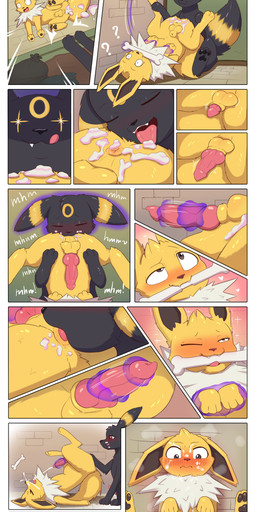 anal animal_genitalia animal_penis anus balls becoming_erect blush blush_lines bodily_fluids bone canine_genitalia canine_penis cum cum_on_face cum_on_own_face cum_on_self cumshot dripping duo ejaculation erection feral food food_fetish forced from_front_position genital_fluids genitals knot knotted_penis lining_up looking_pleasured lying male male/male masturbation missionary_position on_back oral orgasm orgasm_face orgasm_from_rimming pawpads paws penetration penis precum precum_drip psychic_masturbation psychic_stimulation restrained rimming rimming_male sex spread_legs spreading telekinesis tongue_penetration yellow_balls frezezyk nintendo pokemon dakota_(trepidfox) kricket_(trepidfox) eeveelution generation_1_pokemon generation_2_pokemon jolteon pokemon_(species) umbreon absurd_res comic hi_res