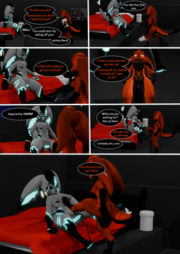 anthro balls bed bedroom chair clothing comic_panel computer dialogue duo electronics female furniture genitals long_ears male male/female penis profanity shirt speech_bubble tail text topwear vulva canineoftruth snackratt canid canine hobkin lagomorph leporid mammal rabbit 3d_(artwork) absurd_res blender_(artwork) comic digital_media_(artwork) english_text hi_res