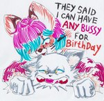 ahegao ambiguous_gender anthro birthday clothing cross-eyed dialogue duo ears_down fangs fist fists_clenched fur hair half-closed_eyes imminent_sex looking_pleasured male male/ambiguous multicolored_hair narrowed_eyes pivoted_ears red_clothing teeth text tongue tongue_out white_body white_fur rizzych the_fedor_corpse alicesoft kd_(rance) felid feline mammal pantherine tiger english_text