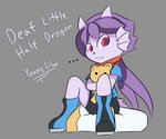 anthro boots clothing ellipsis female footwear hair horn long_hair plushie purple_hair shoes solo teddy_bear biffaloe-iii freedom_planet galaxytrail mythology sash_lilac dragon hybrid mammal mythological_creature mythological_scalie scalie