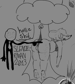 ambiguous_gender anthro big_butt bra butt clothing derp_eyes duo gynomorph intersex plant skinny slightly_chubby surprised tree underwear wedgie kittytgirlswagfn warprat creepypasta pepperrat slenderman humanoid mammal murid murine rat rodent monochrome