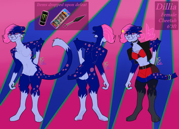 alternative_fashion anthro belt bra clothed clothing collar female hair jacket nude pink_hair punk ring small_waist solo styled_hair topwear underwear cheetahgryphone dillia_(cheetahgryphone) cheetah felid feline mammal absurd_res full-length_portrait hi_res model_sheet portrait