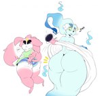 3_eyes anthro big_butt blue_body blue_fur blue_sclera bottom_heavy butt clothed clothing clothing_lift duo eyebrows femboy fur half-closed_eyes huge_butt male multi_eye narrowed_eyes panties pear-shaped_figure pink_body pink_fur shirt shirt_lift simple_background surprised_expression t-shirt teapot_(body_type) thick_eyebrows thick_thighs topwear underwear white_background white_body white_fur wide_eyed wide_hips yellow_sclera xingscourge cheshire_(xingscourge) kai_the_cervine_ghost alien ambiguous_species deer ghost mammal monster spirit