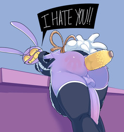 anal anal_penetration angry anthro anus anus_peek arms_tied balls big_butt big_penis bottomwear bound butt butt_focus clothing corn dildo dildo_in_ass dildo_insertion food genitals heart_symbol legwear looking_at_viewer looking_back maid_uniform male object_in_ass penetration penis plant purple_body sex_toy sex_toy_in_ass sex_toy_insertion skirt slap slap_mark solo thigh_highs tights uniform carbanogg glitch_productions the_amazing_digital_circus jax_(tadc) animal_humanoid humanoid lagomorph lagomorph_humanoid mammal mammal_humanoid hi_res