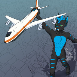 aircraft airplane anthro black_body blue_hair city city_background extreme_size_difference fangs flying green_eyes hair macro macro_anthro macro_male macro_playing_with_vehicle male nude nude_anthro nude_macro playing_with_aircraft playing_with_vehicle rampage sabertooth_(anatomy) size_difference solo teeth vehicle judasyfox boeing boeing_747 sabertooth_feline 1:1 absurd_res hi_res