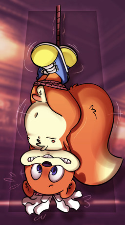 anthro balls bdsm belly blue_eyes clothing flaccid footwear footwear_only fur genitals male mostly_nude navel nipples penis red_body red_fur rope shoes shoes_only shota slightly_chubby solo young young_anthro salamikii conker's_bad_fur_day rareware conker mammal rodent sciurid tree_squirrel absurd_res hi_res