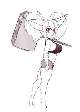 abs bottomwear bra breasts clothing eyebrow_through_hair eyebrows eyelashes feet female hair hammer midriff purple_eyes shorts solo sports_bra tools translucent translucent_hair twintails_(hairstyle) underwear scorpdk league_of_legends riot_games tencent poppy_(lol) humanoid yordle 2026 hi_res spot_color