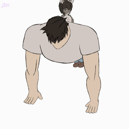 anthro big_butt bottomwear butt butt_jiggle clothed clothing duo exercise female flat_chested jiggling loincloth male male/female muscular muscular_female muscular_male push-up scar topless topless_female xvii_(artist) marcus_(xvii) nethe_(xvii) felid feline human mammal 1:1 animated
