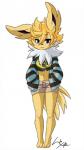 3_toes anthro anthrofied barefoot clothed clothing feet female fur hair looking_at_viewer pokemorph simple_background solo toes white_background yellow_body yellow_fur hamsteroftime nintendo pokemon eeveelution generation_1_pokemon jolteon mammal pokemon_(species) 9:16 hi_res