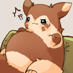 belly blush bodily_fluids daww emanata interrobang overweight sitting solo sweat sweatdrop ke_mo_suke nintendo pokemon furret generation_2_pokemon pokemon_(species) 1:1 2020 hi_res