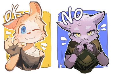anthro black_clothing black_shirt black_topwear border clothing duo fingerless_gloves gesture gloves hand_gesture handwear happy kemono looking_at_viewer male ok_sign one_eye_closed serious shaking shirt tank_top text topwear trembling white_border white_clothing white_shirt white_tank_top white_topwear wink yellow_eyes young young_anthro young_male kemo_ka_nya canid canine canis domestic_cat domestic_dog felid feline felis mammal 2026 english_text