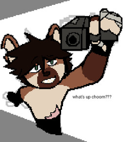 anthro gun hair hand_wraps handgun looking_at_viewer male messy_hair pistol ranged_weapon scar shitpost solo text weapon wraps aghere cyberpunk_edgerunners rebecca_pointing_gun_(meme) ash_gein_(yeeniyeen) hyena mammal spotted_hyena low_res meme