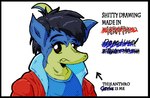 anthro blue_body brown_eyes clothing dany_(dtbs63) dtbs63 english_text generation_5_pokemon hair looking_at_viewer male meme nintendo pokemon pokemon_(species) scalie servine solo text upset