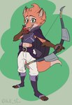 anthro apple arm_tuft bottomwear bow_(weapon) brown_body clothed clothing crop_top eating eating_apple eating_food female food footwear fruit fur green_eyes holding_bow_(weapon) holding_object holding_ranged_weapon holding_weapon looking_at_viewer midriff navel orange_body orange_fur pants plant ranged_weapon shirt simple_background smile solo tail toeless_footwear toeless_legwear topwear tuft weapon anon_and_knux dungeons_of_aether rivals_of_aether fleet_(dungeons_of_aether) canid canine fox mammal 2024 digital_media_(artwork) hi_res