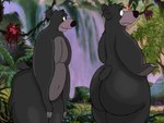 anthro belly big_belly big_butt butt butt_grab claws finger_claws forest fur grey_body grey_fur hand_on_butt huge_butt huge_hips huge_thighs jungle male moobs overweight overweight_anthro overweight_male plant shocked smile snout solo tail thick_thighs tree twerking waterfall wide_hips bootiesforlife disney the_jungle_book baloo bear mammal sloth_bear ursine