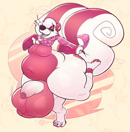 4_fingers 4_toes abstract_background ankle_markings anthro arm_warmers armwear balls belly big_balls big_belly big_butt big_penis big_tail biped butt butt_markings claws clothing countershade_fur countershade_torso countershading curled_tail eyebrows fangs featureless_chest feet finger_claws fingerpads fingers foreskin fur genital_raphe genitals glans green_eyes hair heart_(marking) huge_balls huge_butt huge_penis humanoid_genitalia humanoid_penis hyper hyper_balls hyper_genitalia leg_markings logo looking_at_viewer male male_anthro markings mostly_nude_anthro mostly_nude_male multicolored_body multicolored_fur narrowed_eyes navel on_one_leg open_mouth open_smile overweight overweight_anthro overweight_male pawpads penis pink_balls pink_body pink_countershading pink_ears pink_fur pink_glans pink_markings pink_pawpads pink_scarf pink_stripes pink_tongue raphe_(anatomy) retracted_foreskin scarf scrotal_raphe scrotum_flap smile smiling_at_viewer solo standing striped_markings striped_tail stripes tail tail_markings teeth text thick_penis thick_thighs three-quarter_view toe_claws toes tongue two_tone_body two_tone_fur two_tone_tail whisker_spots white_body white_fur white_hair white_inner_ear white_penis wide_hipped_anthro wide_hipped_male wide_hips arfventurer nargle nargle_(nargleflex) mammal mephitid skunk striped_skunk 2024 artist_logo artist_name digital_drawing_(artwork) digital_media_(artwork) full-length_portrait hi_res portrait