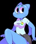 anthro arms_bent bent_legs blue_body blue_fur bottomwear breasts clothed clothing collared_shirt dress_shirt female fur looking_aside mature_anthro mature_female shirt sitting skirt solo topwear uneven_legs wide_hips flutteringpie cartoon_network the_amazing_world_of_gumball nicole_watterson domestic_cat felid feline felis mammal 5:6 alpha_channel hi_res