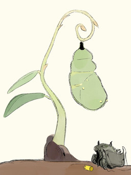 chrysalis crown dirty feral gold_crown green_body headgear leaf metamorphosis shed_skin solo radically_napping disney hoppers_(disney) pixar titus_(hoppers) arthropod insect lepidopteran 3:4 hi_res official_art sequence tagme