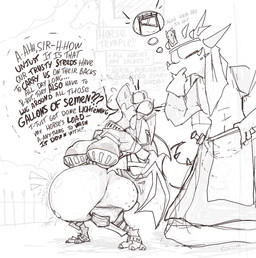 after_sex anthro areola areola_slip armor bestiality big_breasts bodily_fluids breasts clothing cum cum_inflation cum_inside detailed_background dialogue duo female feral genital_fluids greaves guillotine horn inflation knife sweat text wardrobe_malfunction weapon wide_hips wings roksim mythology carnelia_(argentum48) dragon mythological_creature mythological_scalie scalie english_text hi_res