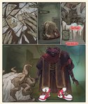 anthro bodily_fluids border clothing crying dialogue duo footwear horn humor male robe sharp_teeth shoes sneakers tears teeth text yellow_border 116116116el elden_ring fromsoftware mohg_lord_of_blood morgott_the_omen_king monster omen_(elden_ring) comic english_text hi_res