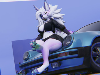 anthro big_breasts black_sclera bottomwear breasts car cleavage clothed clothing facial_markings female fishnet_clothing fishnet_shirt fishnet_topwear glowing glowing_eyes hair head_markings jacket looking_at_viewer looking_down markings multicolored_body purple_stripes shirt shorts sitting_on_car slightly_chubby solo stripes thick_thighs topwear vehicle white_body white_hair wide_hips zeta_(zetafrostrenders) zetafrostrenders mythology porsche_911 dragon mythological_creature mythological_scalie novabeast scalie 3d_(artwork) absurd_res blender_(artwork) blender_cycles_(artwork) digital_media_(artwork) hi_res portrait