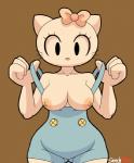 accessory anthro bouncing_breasts bow_(feature) bow_accessory bow_ribbon breasts butt butt_from_the_front clothed clothing female fur hair_accessory hair_bow hair_ribbon looking_at_viewer nipples overalls overalls_only ribbons shortalls simple_background solo whiskers white_body white_fur casperahoyo hello_kitty_(series) sanrio hello_kitty_(character) domestic_cat felid feline felis mammal 2018 2d_animation animated motion_tweening short_playtime signature