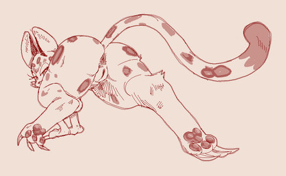 3_toes action_pose all_fours anthro anus big_butt big_ears butt claws curvy_figure dipstick_tail eyelashes feet female female_anthro finger_claws fur genitals half-closed_eyes long_claws looking_at_viewer looking_back looking_back_at_viewer low-angle_view markings monotone_background narrowed_eyes pawpads paws pose presenting presenting_hindquarters rear_view simple_background soles solo spots spotted_body spotted_fur spotted_markings spotted_tail tail tail_markings thick_thighs toe_claws toes voluptuous vulva wide_hips actionbastardvirginblstr kirby_(series) nintendo clawroline felid leopard mammal pantherine cross-hatching hatching_(art) monochrome shaded sketch