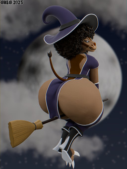 afro anthro big_butt broom broom_riding butt cleaning_tool clothing eyewear female footwear fur glasses hat headgear headwear holidays huge_butt hyper hyper_butt looking_at_viewer looking_back mature_anthro mature_female moon multicolored_body multicolored_fur night solo thick_thighs toeless_footwear witch_costume witch_hat greg_(artist) halloween zikomo_(greg) felid lion mammal pantherine 3:4 3d_(artwork) blender_(artwork) blender_cycles_(artwork) digital_media_(artwork) hi_res nonbinary_(lore)