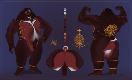 anthro anus balls belly facial_piercing genitals humanoid_genitalia humanoid_penis male nose_piercing nude overweight penis piercing solo tail tattoo blueteaa baileybear bear mammal absurd_res hi_res model_sheet