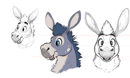 anthro blue_eyes blue_hair facial_spots front_view fur grey_body grey_fur hair male male_anthro neck_tuft open_mouth open_smile pink_tongue side_view simple_background smile solo spotted_face teeth three-quarter_view tongue tuft white_body white_fur bucklebunny ellis_(bucklebunny) asinus donkey equid equine mammal headshot_portrait hi_res portrait